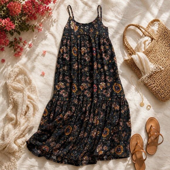 NATURAL LIFE Dresses & Skirts - Natural Life Floral Maxi Dress Cotton Boho Adjustable Strap Sundress M NWT